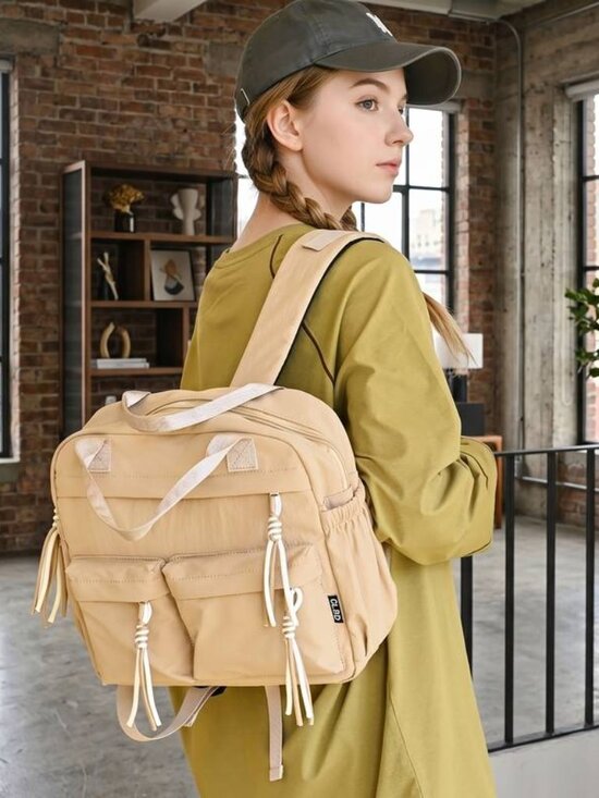 Large Capacity Nylon Backpack Crossbody Bag with Phone Pocket